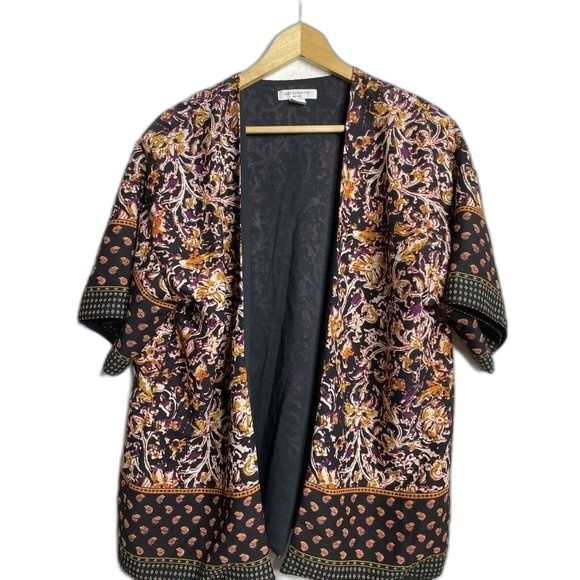 Liz Claiborne Petite Open Cardigan Petite L/XL Black/Brown Floral 3/4 Sleeve - Picture 1 of 8